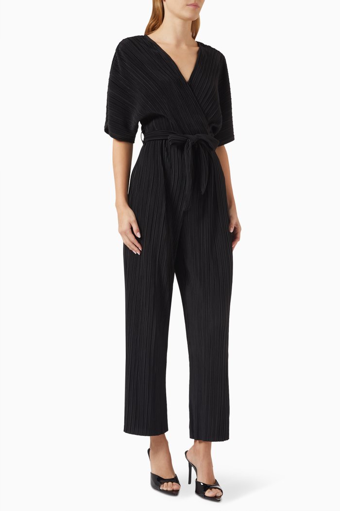 

Yasolinda Pleated Jumpsuit in Satin, Black