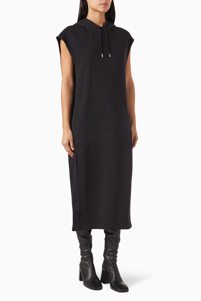 Cocoon Hoodie Dress in Fleece, Black