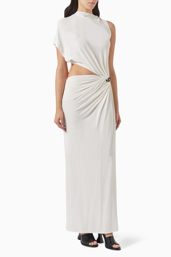Cut-out Buckle Dress in Jersey, White