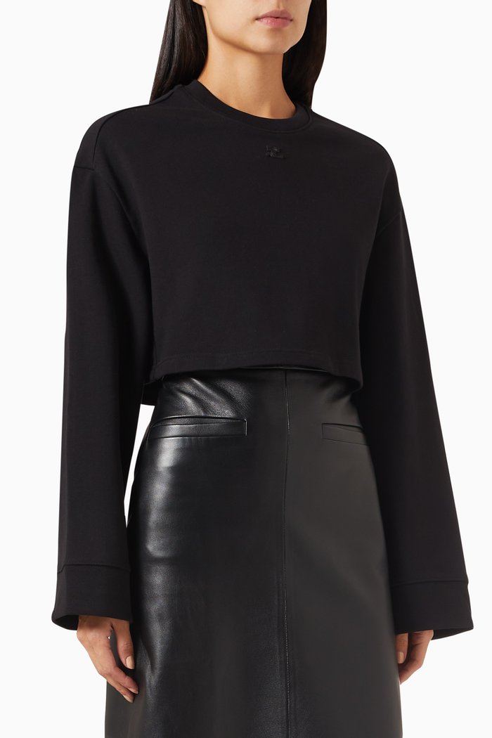 

Cocoon Cropped Sweater in Fleece, Black