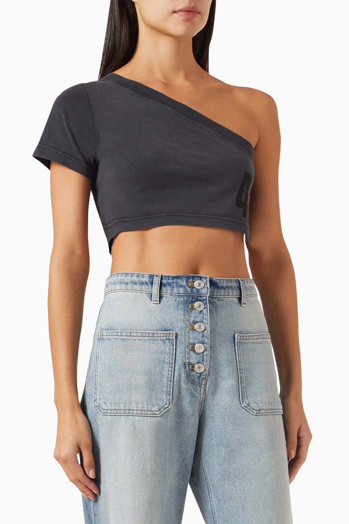

Tuba Printed Cropped Top in Cotton, Grey