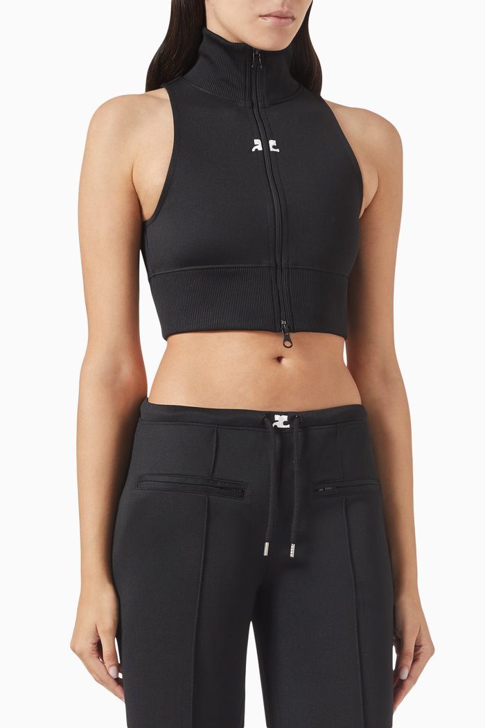 Interlock Cropped Tracksuit Vest, Black