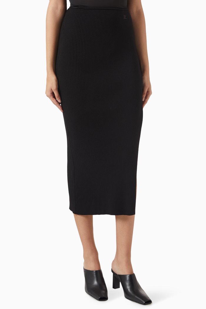 

Tube Maxi Skirt in Rib-knit, Black