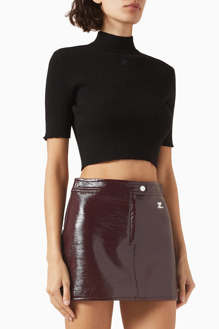 

Mockneck Crop Top in Rib-knit, Black