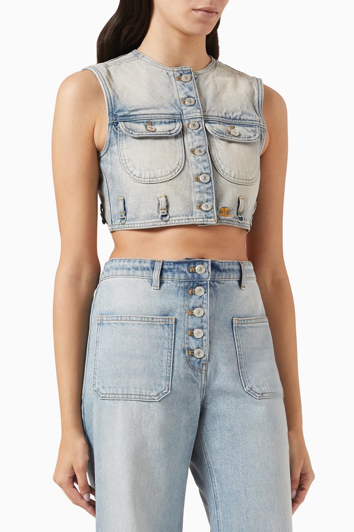Multiflex Cropped Vest in Denim, Blue