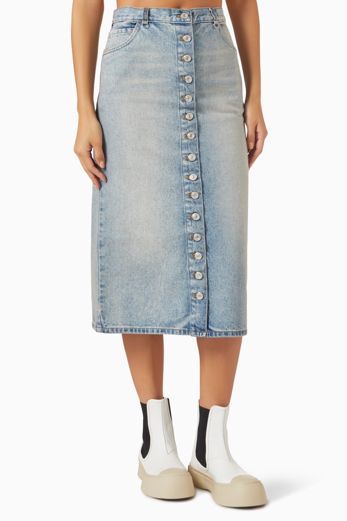 Multiflex Midi Skirt in Denim, Blue