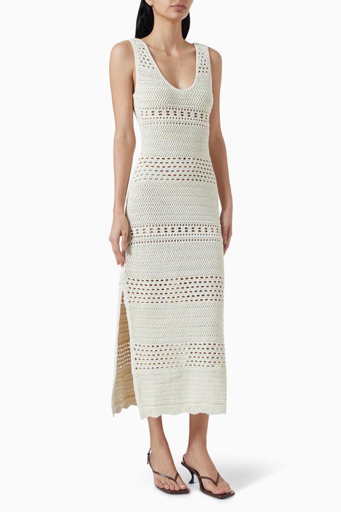 

The Rhoda Crochet Midi Dress in Cotton, Brown