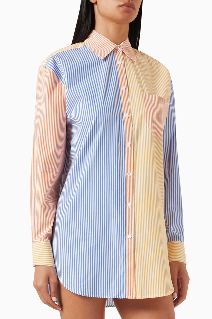Striped Oxford Tunic Shirt in Cotton, Multicolour