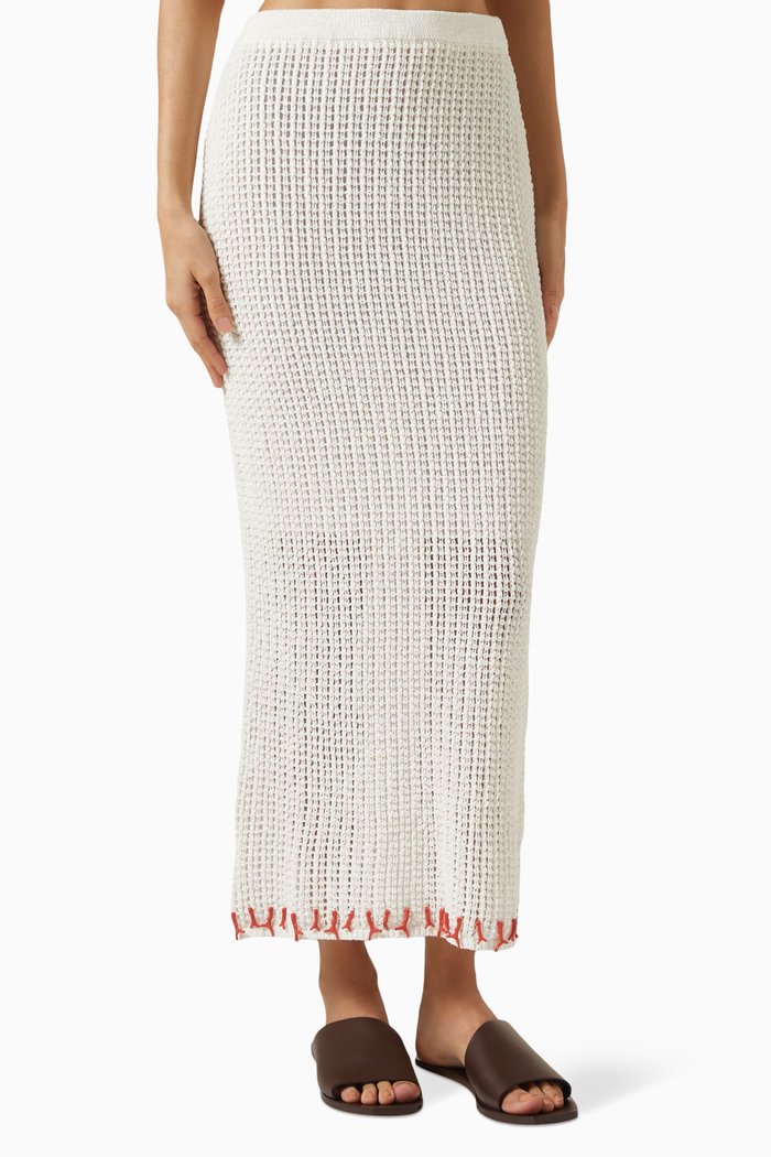 

Coral Open-knit Skirt in Cotton Blend, White