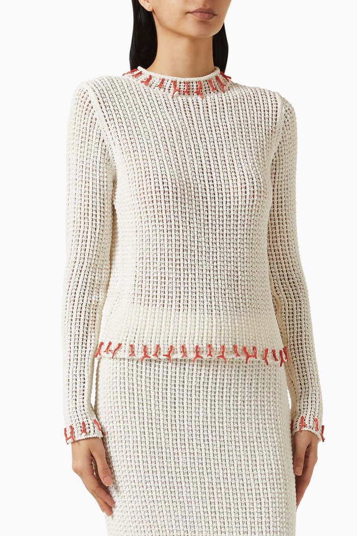 

Coral Open-knit Top in Cotton Blend, White