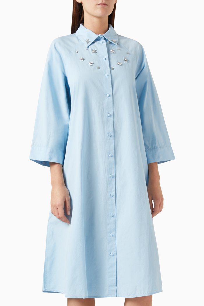 

Yaszitta Midi Shirt Dress in Organic Cotton, Blue