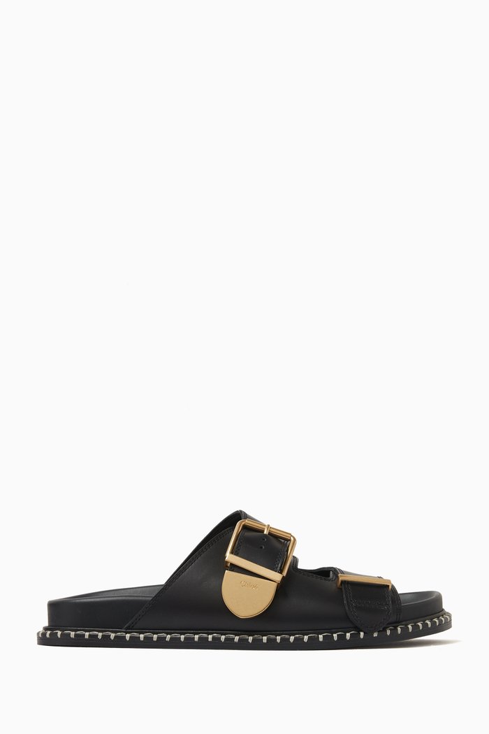 

Rebecca Slide Sandals in Calfskin Leather, Black