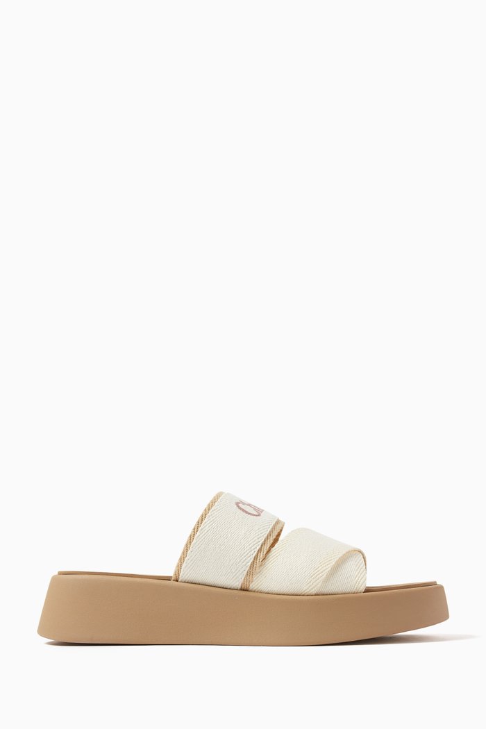 

Mila Slides in Embroidered Linen, White