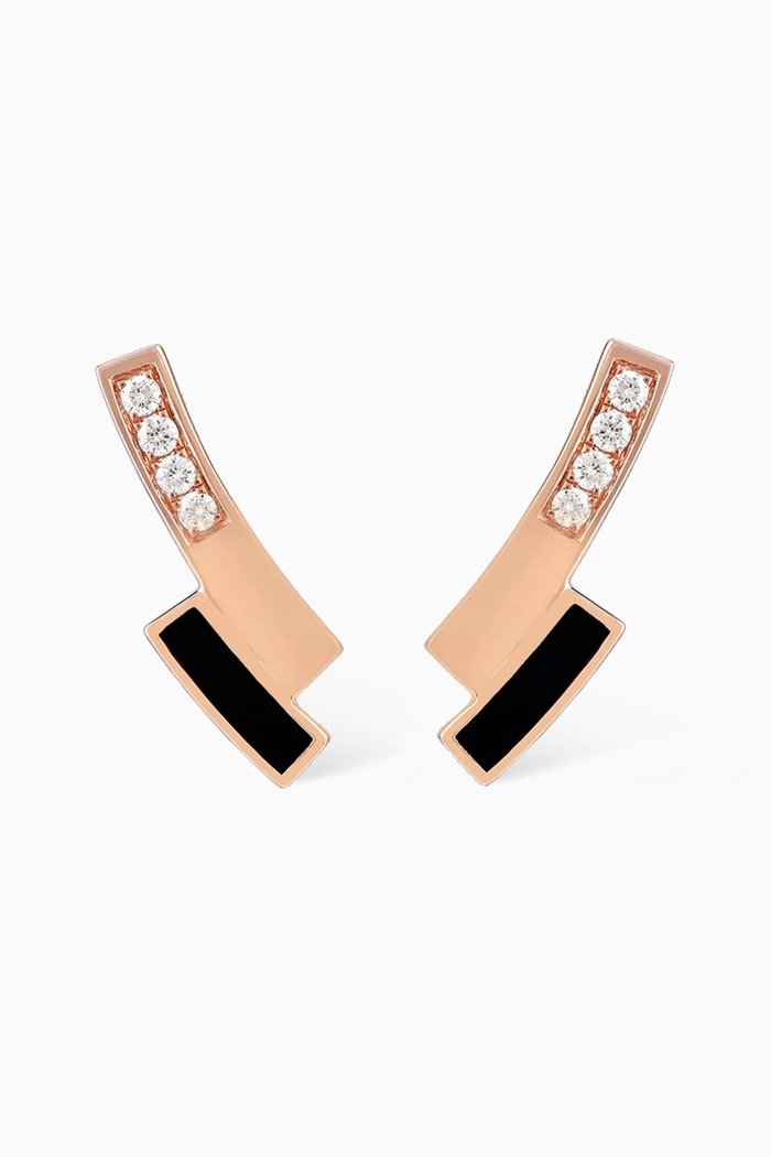 Dana Diamond & Enamel Ear Climber Earrings in 18kt Rose Gold