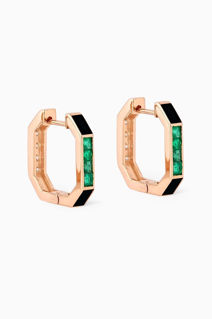 

Whatever Emerald & Diamond Hoop Earrings in 18kt Rose Gold