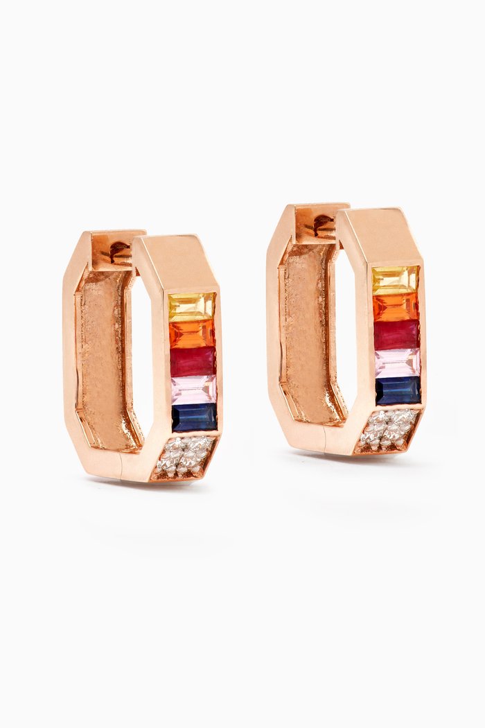 Whatever Bold Rainbow Multi-stone Hoop Earrings in 18kt Rose Gold
