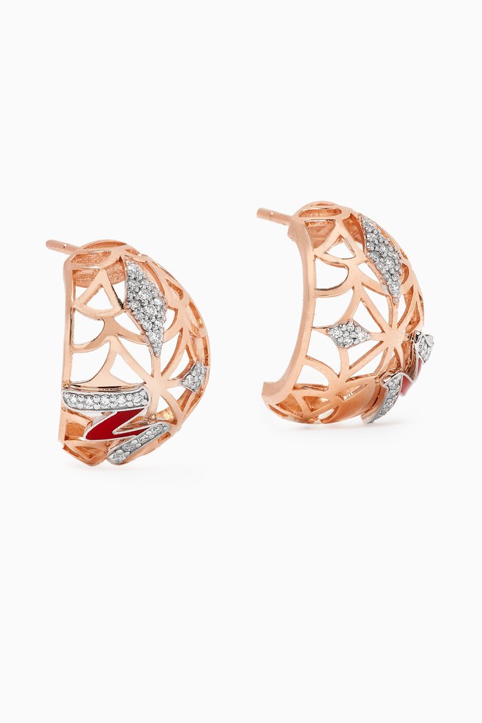 Retro Diamond & Enamel Letter 'M' Earrings in 18kt Rose Gold