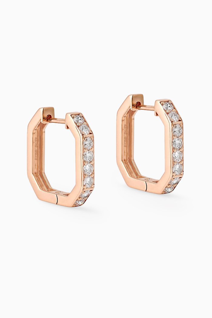 x Dana Malhas Diamond & Enamel Hoop Earrings in 18kt Gold, Rose gold