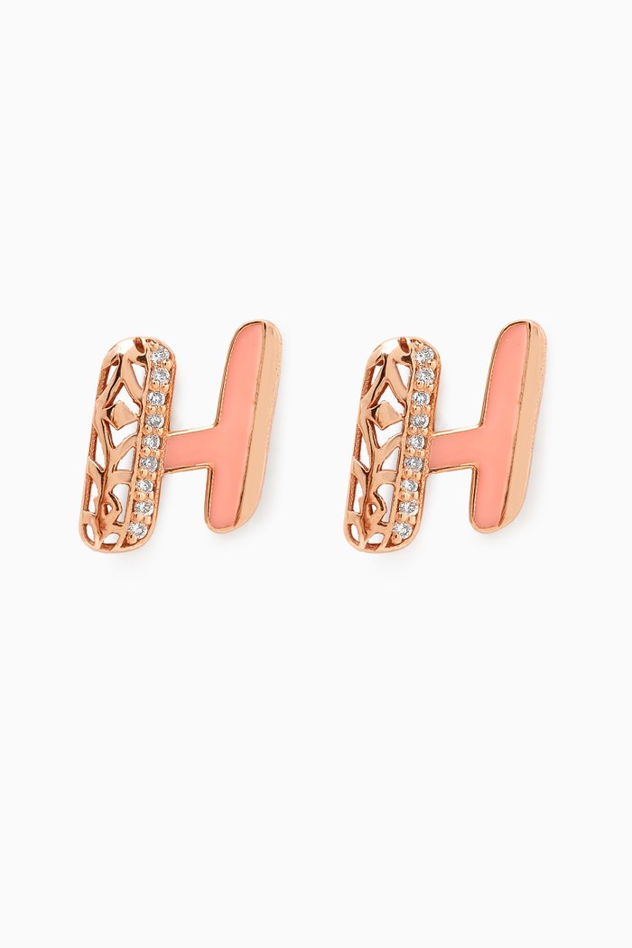 

Retro Diamond & Enamel Letter 'H' Earrings in 18kt Rose Gold