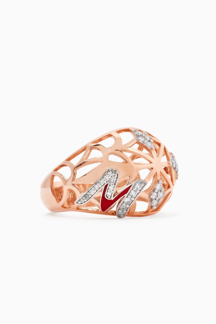 

Retro Diamond & Enamel Letter 'M' Ring in 18kt Rose Gold