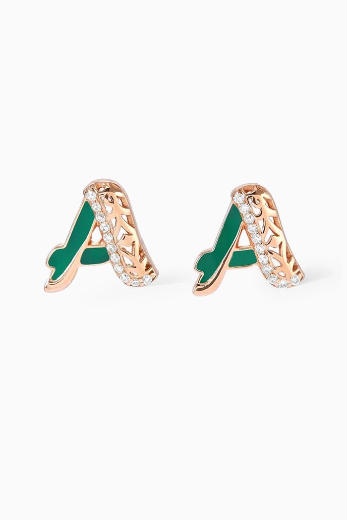 

Retro Diamond & Enamel Letter 'A' Earrings in 18kt Rose Gold