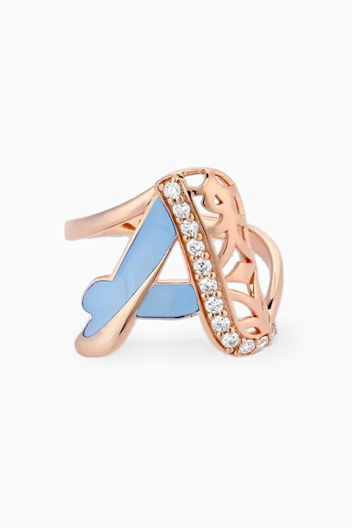 

Retro Diamond & Enamel Letter 'A' Ring in 18kt Rose Gold