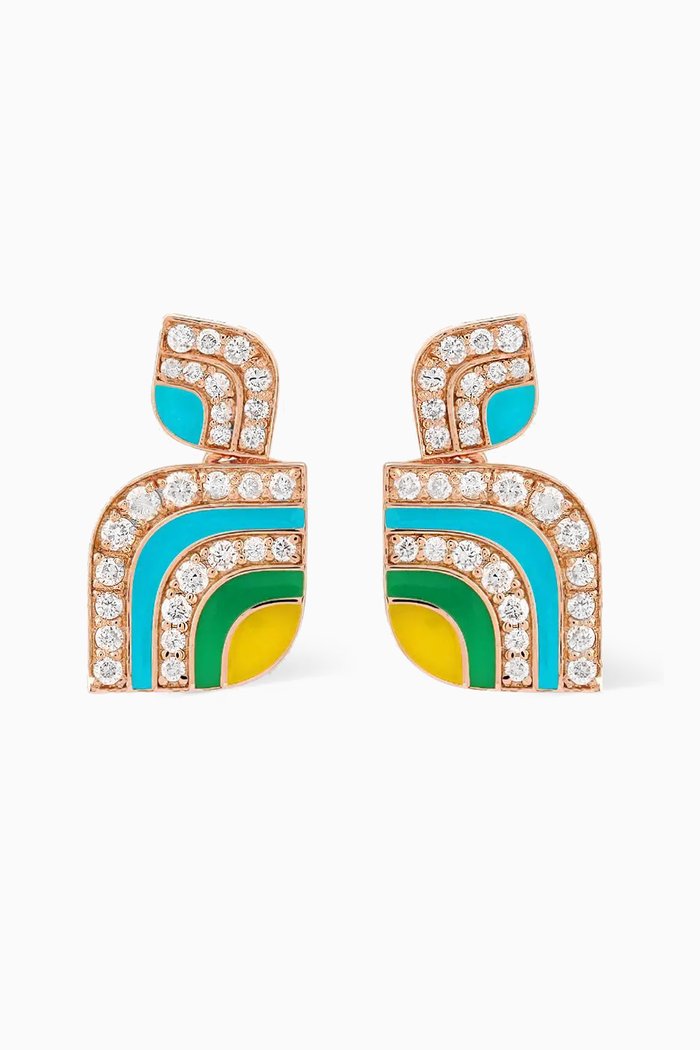 

Rainbow Connection Diamond & Enamel Earrings in 18kt Rose Gold