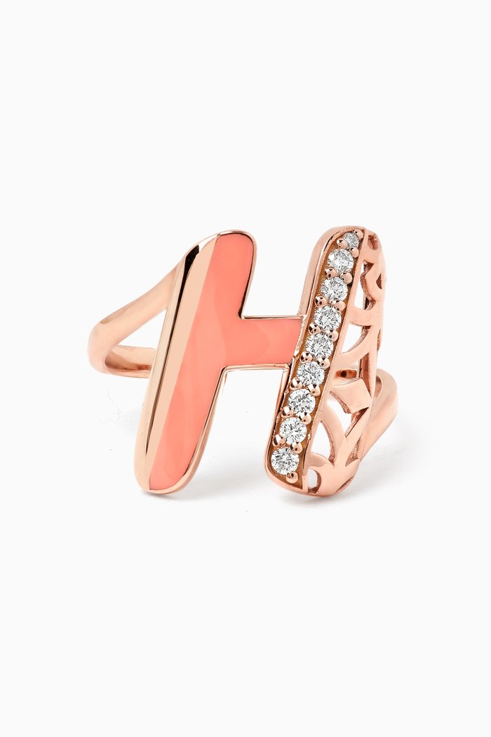 

Retro Diamond & Enamel Letter 'H' Ring in 18kt Rose Gold