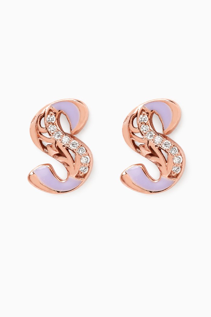 

Retro Diamond & Enamel Letter 'S' Earrings in 18kt Rose Gold