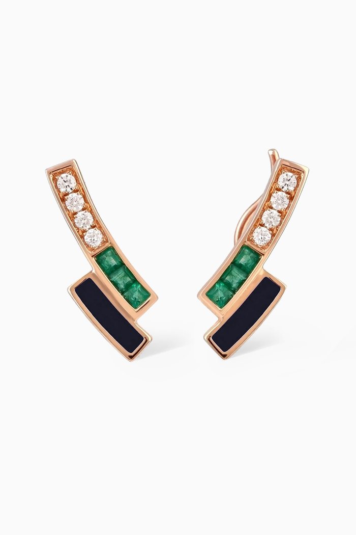 Social Climber Diamond & Emerald Earrings in 18kt Rose Gold