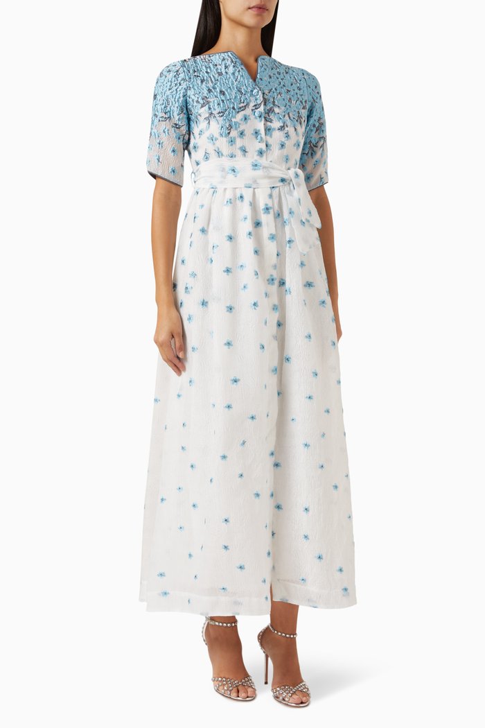 

Lobelia Floral Jacquard Maxi Dress in Rayon, Blue