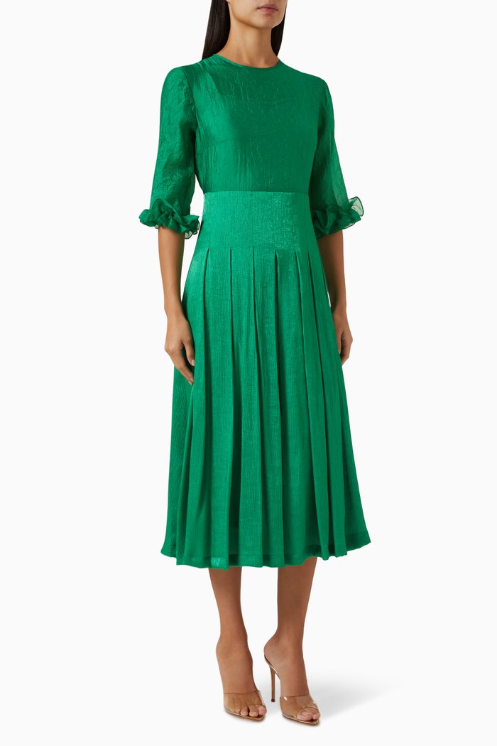

Vinca Pleated Midi Dress in Rayon, Green