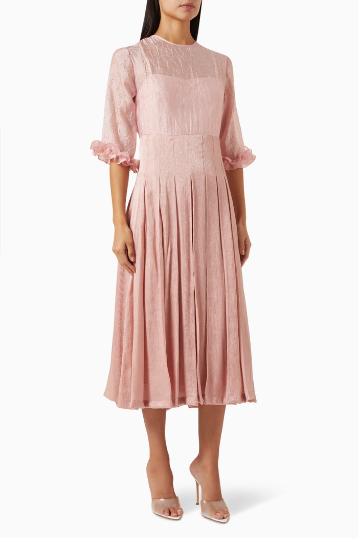 

Vinca Pleated Midi Dress in Rayon, Pink