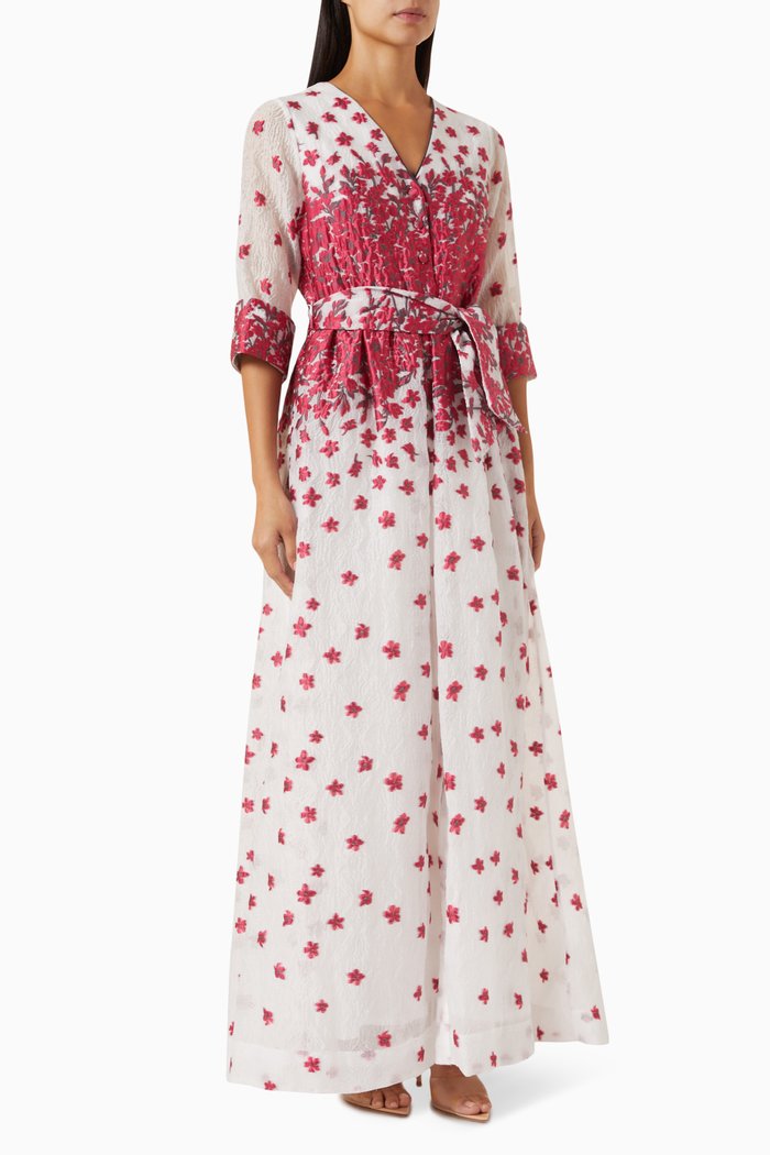 

Gardenia Floral Jacquard Maxi Dress in Rayon, Pink