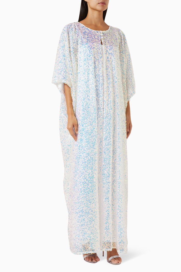 Lily Long Jacket in Sequins, White