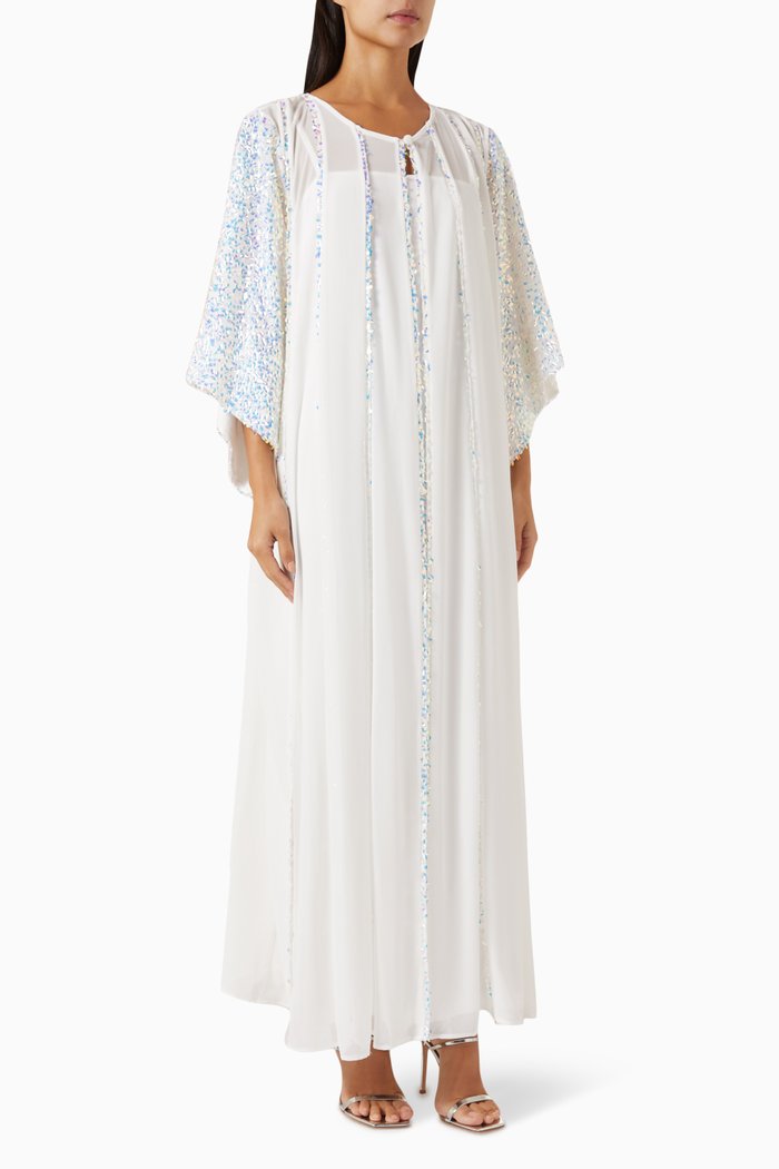 

Jasmine Long Jacket in Crepe & Sequins, White