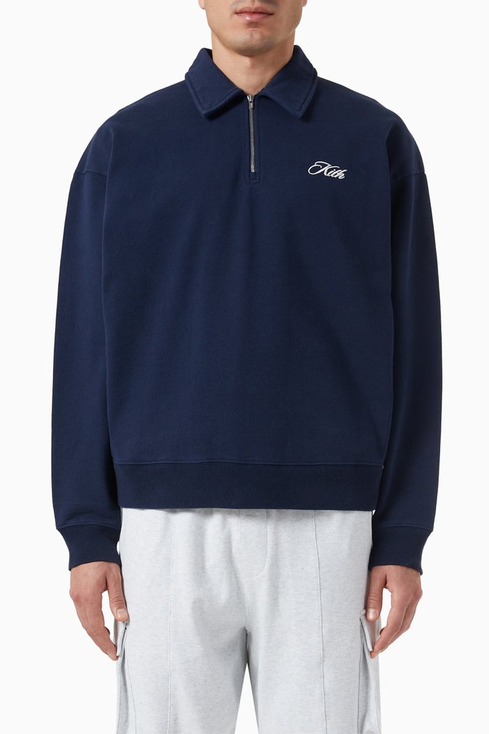

Nelson Quarter-zip Sweatshirt in Cotton-fleece, Blue