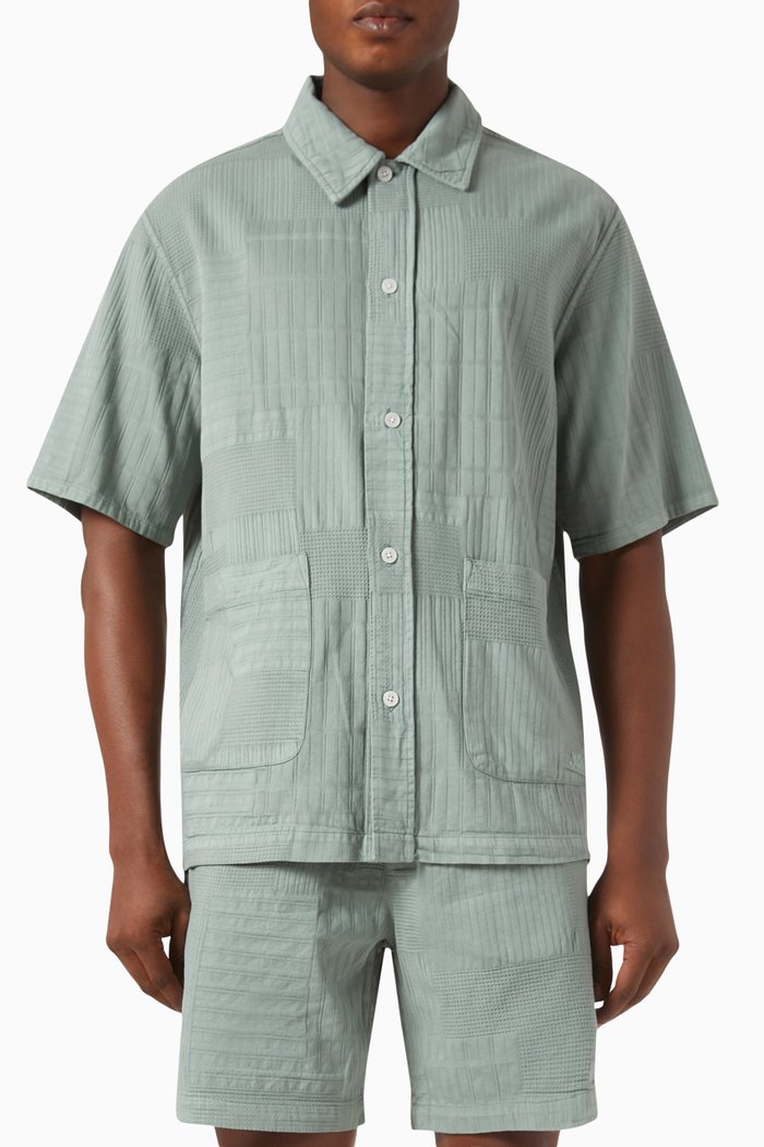 

Overdyed Patchwork Overshirt in Cotton, Green