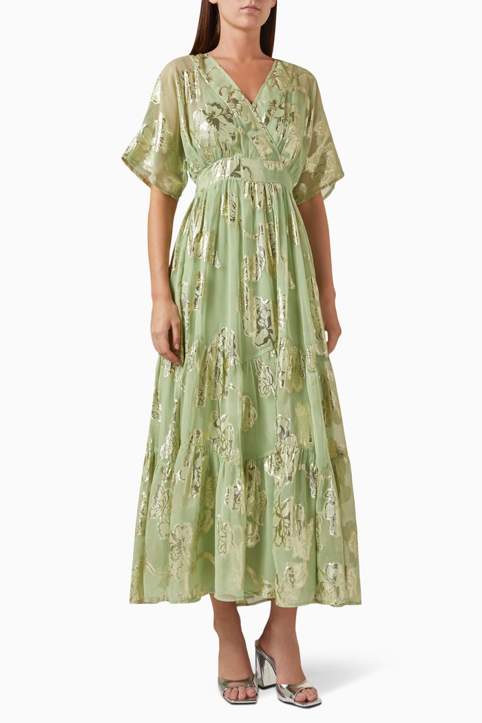 

Floral-embellished Midi Dress, Green