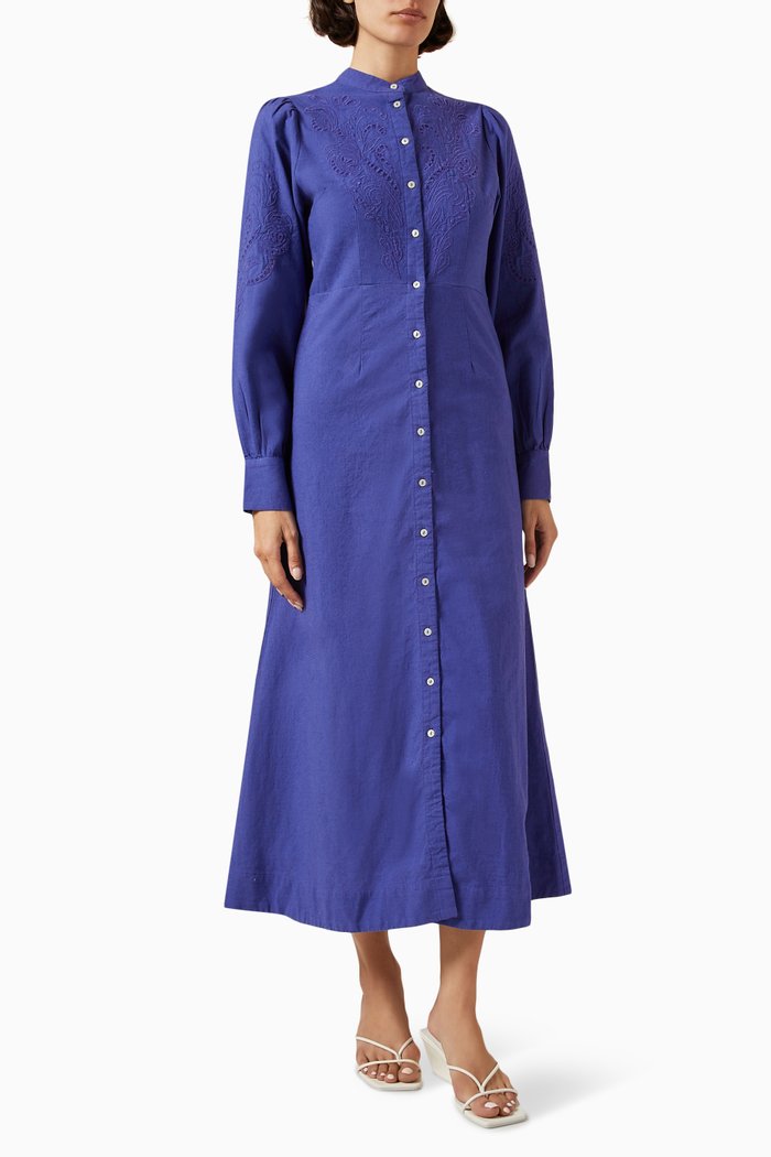 

Yasmia Shirt Midi Dress in Cotton, Blue