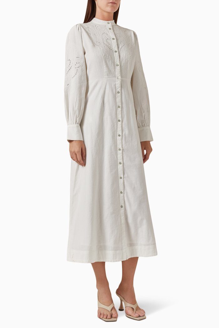 

Yasmia Shirt Midi Dress in Cotton, Neutral
