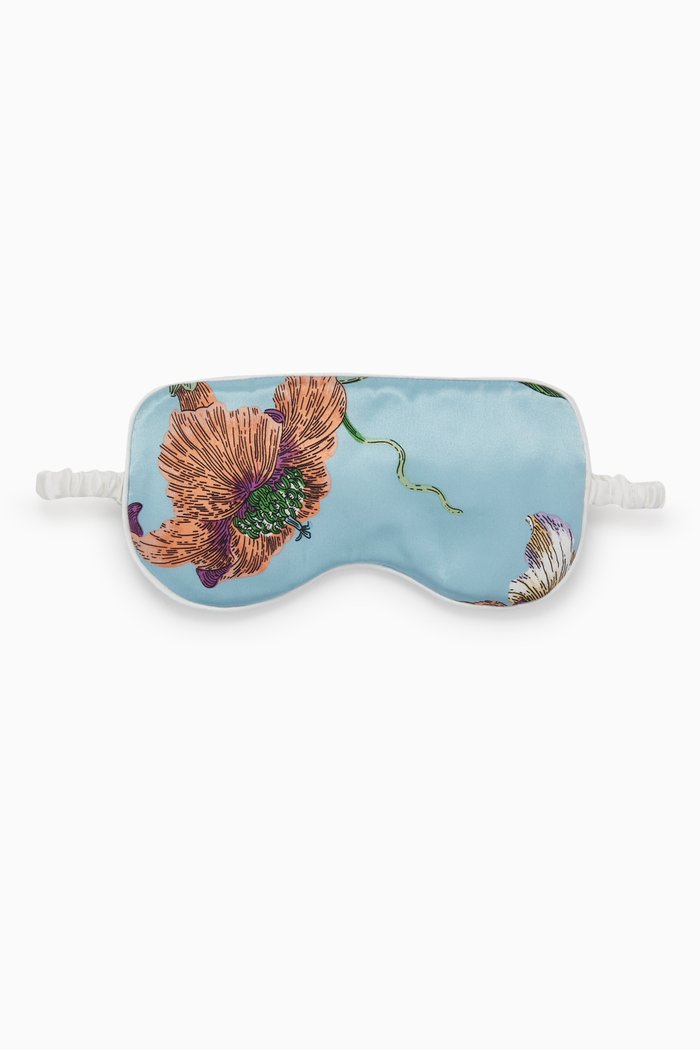 

Floral Eye Mask in Silk Twill, Blue
