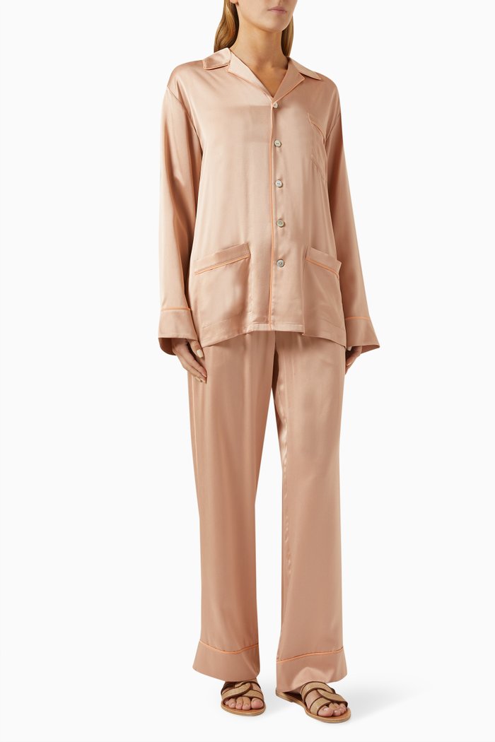 Yves Pyjama Set in Silk, Orange