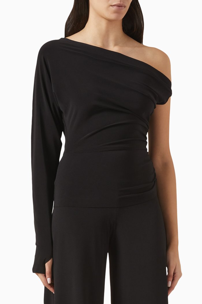 

One-sleeve Drop-shoulder Top, Black