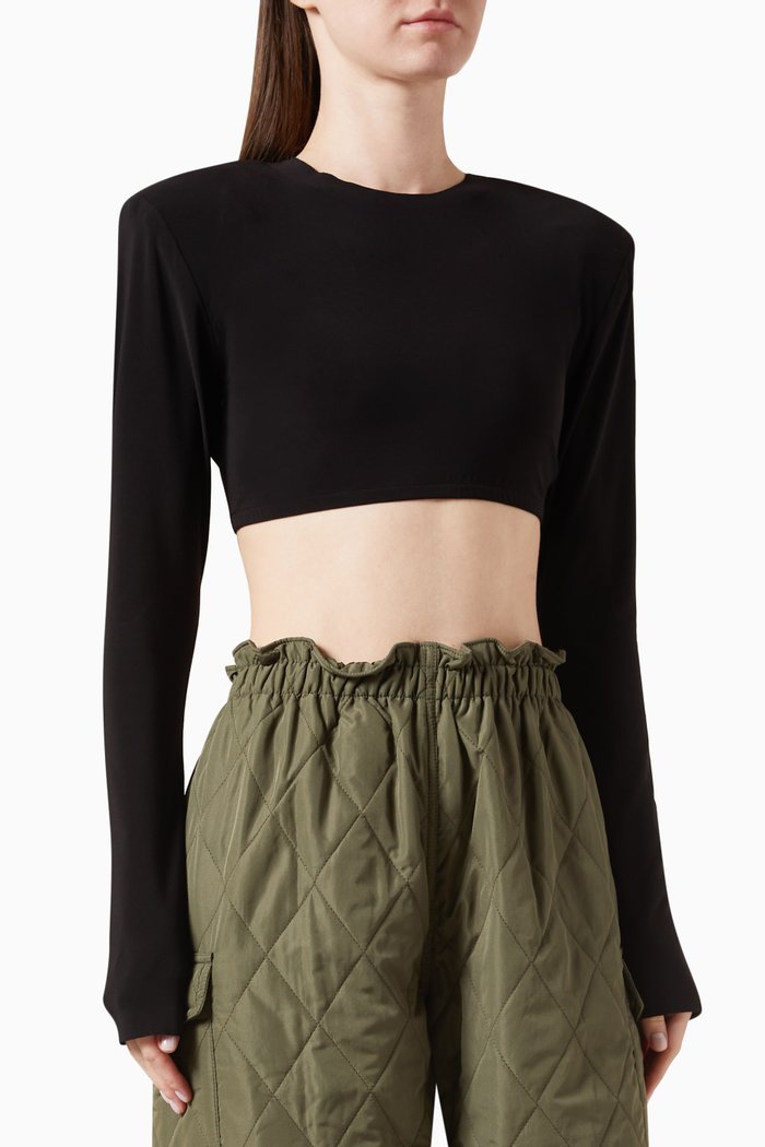 

Shoulder Pad Crop Top in Lycra, Black