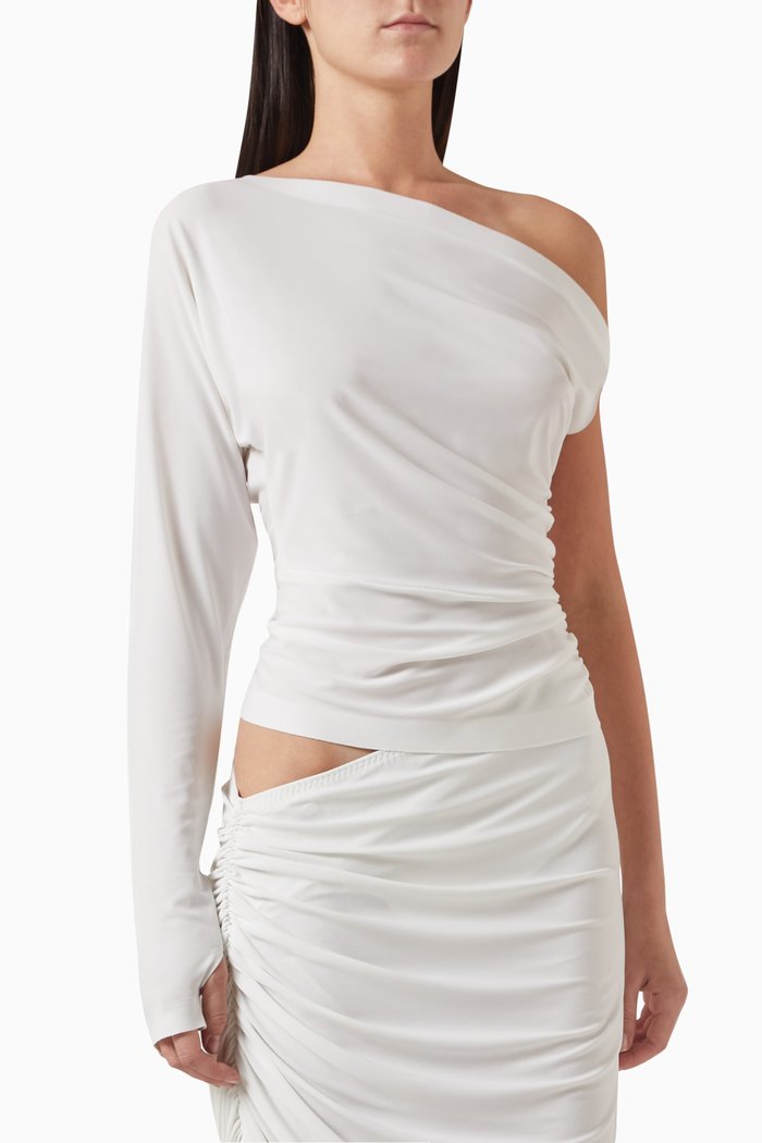 

One-sleeve Drop Shoulder Top in Lycra, White