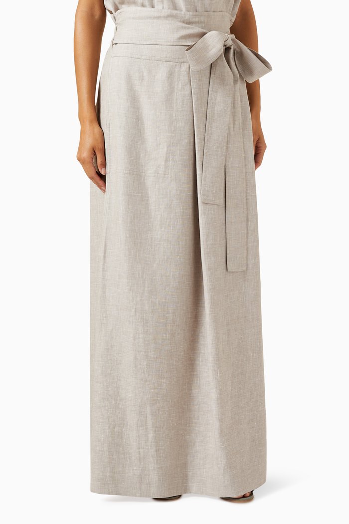 

Ariel Belted Maxi Skirt in Linen Blend, Neutral