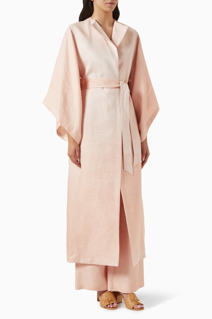 

Degradé Belted Kimono in Linen, Pink