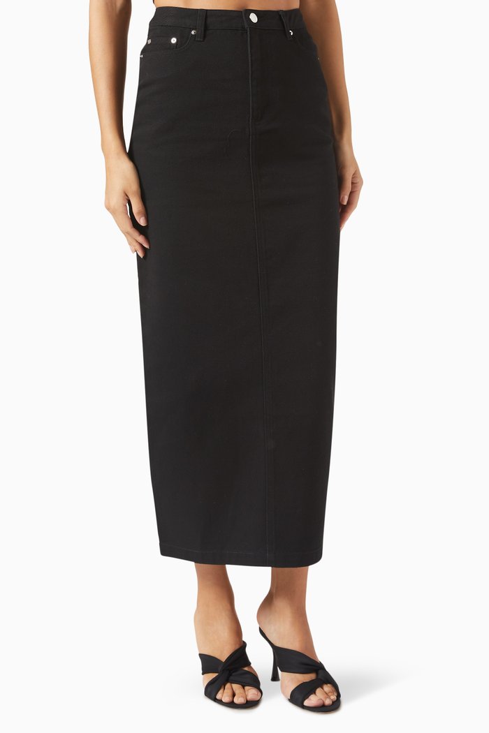 

Harvey Maxi Skirt in Cotton-denim, Black