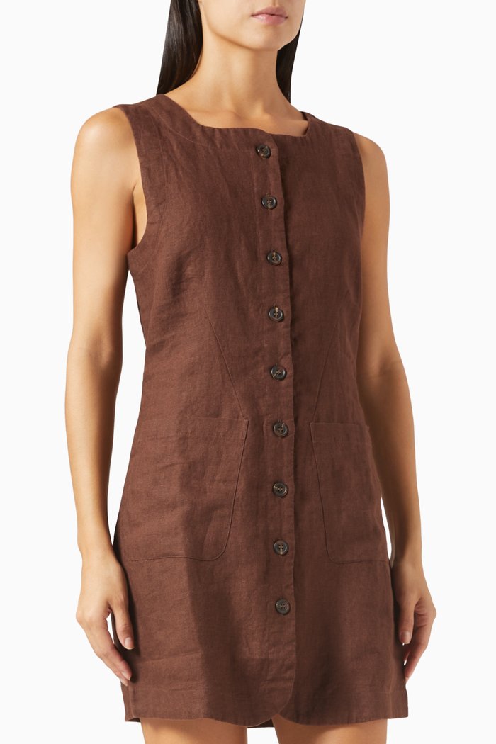 

Emma Button-Down Mini Dress in Linen, Brown